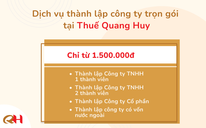 Các gói dịch vụ thành lập công ty tại Thuế Quang Huy